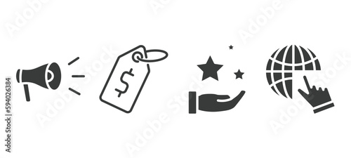 set of marketing filled icons. marketing glyph icons included campaign, price, benefits, web cursor vector.
