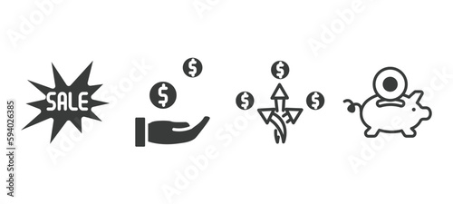 set of marketing filled icons. marketing glyph icons included sale, buying, diversify, pig bank vector.