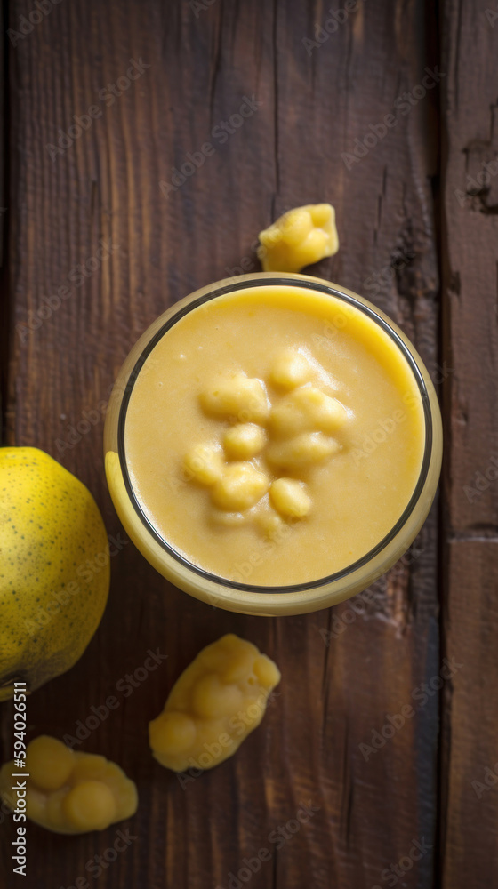 Fresh Jackfruit Smoothie on a Rustic Wooden Table Fresh Jackfruit Smoothie on a Rustic Wooden Table