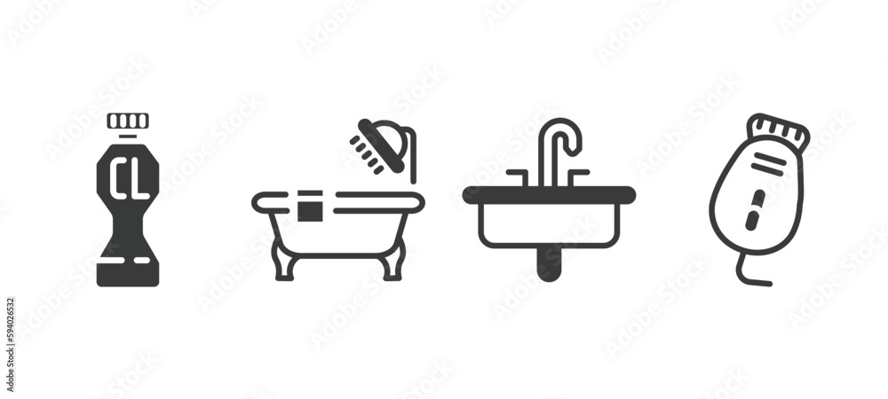 set of hygiene and sanitation filled icons. hygiene and sanitation glyph icons included chlorine, bathroom, washbasin, epilator vector. set of hygiene and sanitation filled icons. hygiene and sanitation glyph icons included chlorine, bathroom, washbasin, epilator vector.