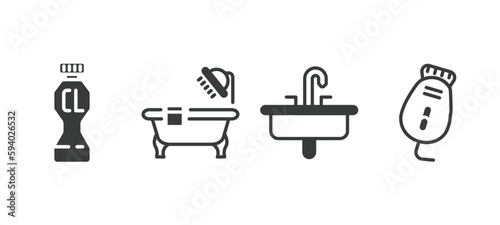 set of hygiene and sanitation filled icons. hygiene and sanitation glyph icons included chlorine, bathroom, washbasin, epilator vector.