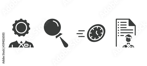 set of human resources filled icons. human resources glyph icons included administrator, searching, urgent, job application vector.