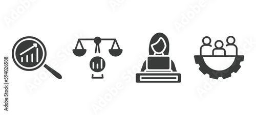 set of human resources filled icons. human resources glyph icons included analysis, benchmarking, working, teamwork vector.
