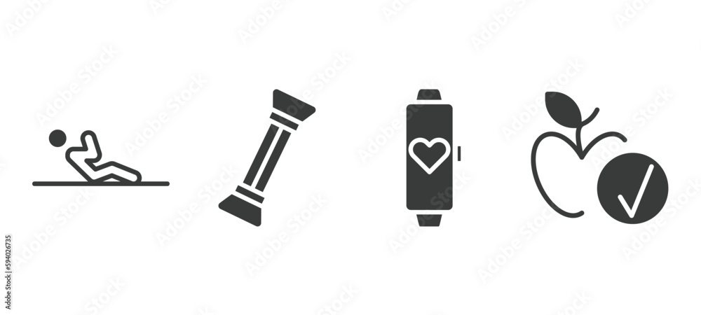 set of fitness and gym filled icons. fitness and gym glyph icons included abdominal exercises, arms extender, fitness tracker, good diet vector. set of fitness and gym filled icons. fitness and gym glyph icons included abdominal exercises, arms extender, fitness tracker, good diet vector.