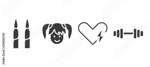 set of health and medical filled icons. health and medical glyph icons included ampoule, girl, defibrillator, gym vector.