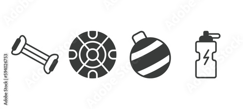 set of fitness and gym filled icons. fitness and gym glyph icons included chest expanders, iron shoot, fitness ball, drink vector.