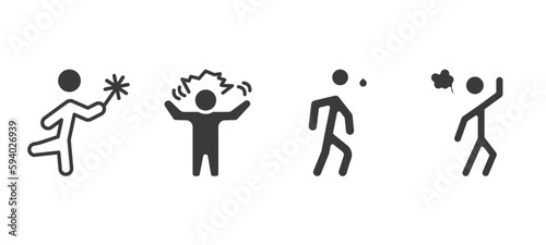 set of feeling and reaction filled icons. feeling and reaction glyph icons included lucky human, crazy human, anxious human, annoyed vector.