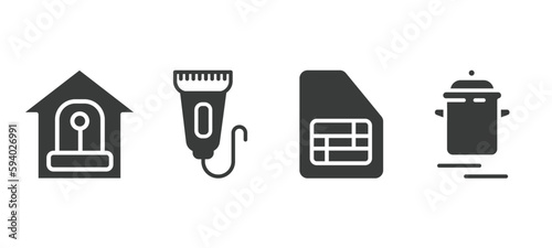 set of electronic device and filled icons. electronic device and glyph icons included burglar alarm, trimmer, sim, pressure cooker vector.