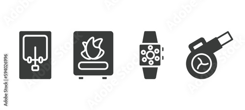 set of electronic device and filled icons. electronic device and glyph icons included mourap, furnace, smartwatch, leaf blower vector.