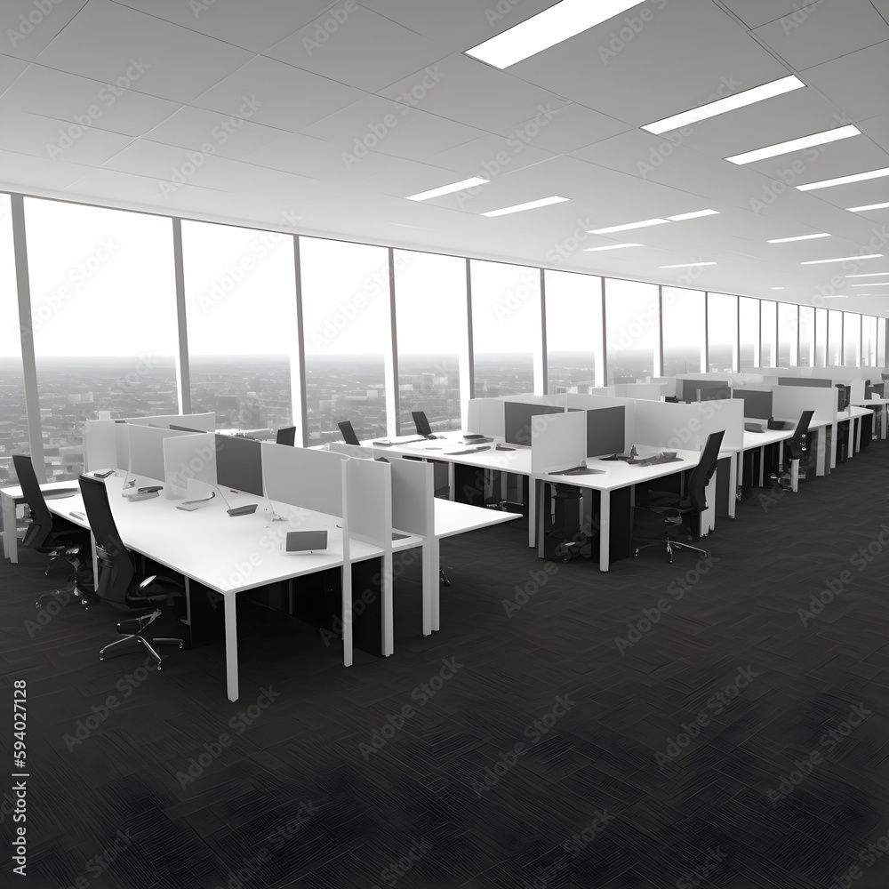Empty office after mass layoff, AI