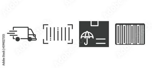 set of delivery and logistics filled icons. delivery and logistics glyph icons included express delivery, barcode, logistic protection, bar code vector.
