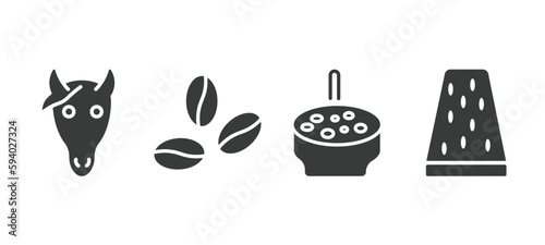 set of culture and civilization filled icons. culture and civilization glyph icons included horse head, coffee grains, crema catalana, turron vector.