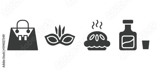 set of culture and civilization filled icons. culture and civilization glyph icons included crocodile leather bag, brazil carnival mask, meat pie, orujo vector.