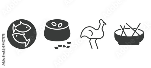 set of culture and civilization filled icons. culture and civilization glyph icons included imperial carp, ajoblanco, australian emu, beef and garlic vector.