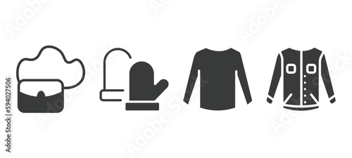 set of clothes and outfit filled icons. clothes and outfit glyph icons included hobo bag, wool gloves, long sleeves t shirt, denim jacket vector.