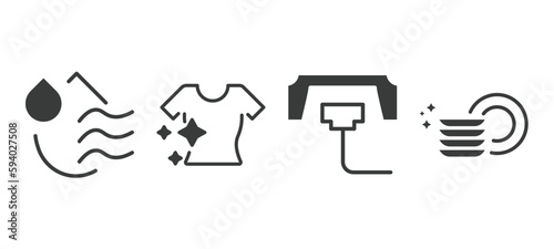 set of cleaning filled icons. cleaning glyph icons included dry, clean clothes, compress cleanin, clean dishes vector.