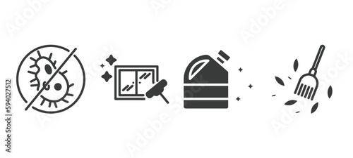 set of cleaning filled icons. cleaning glyph icons included virus cleanin, window cleanin, bleach cleanin, leaf vector.