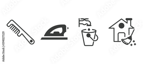 set of cleaning filled icons. cleaning glyph icons included comb cleanin, iron cleanin, faucet cleanin, house vector.