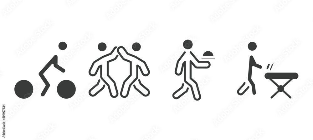 set of behavior and action filled icons. behavior and action glyph icons included man cycling, two friends, waiter with food tray, man ironing vector. set of behavior and action filled icons. behavior and action glyph icons included man cycling, two friends, waiter with food tray, man ironing vector.