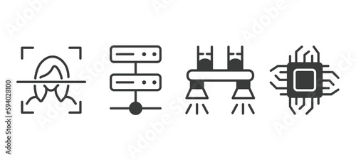 set of ai and future technology filled icons. ai and future technology glyph icons included face recognition, servers, flyboard, chip vector.
