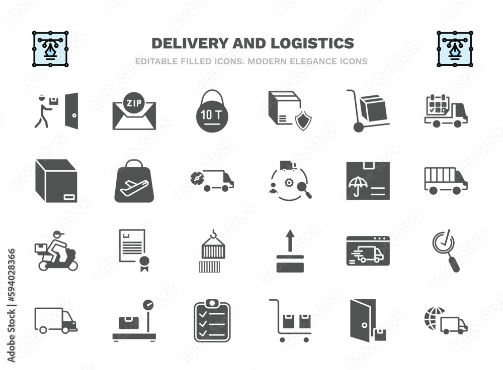 set of delivery and logistics filled icons. delivery and logistics glyph icons such as delivery door, weight limit, freight, duty free, logistic protection, charter, by website, weighing, package on set of delivery and logistics filled icons. delivery and logistics glyph icons such as delivery door, weight limit, freight, duty free, logistic protection, charter, by website, weighing, package on