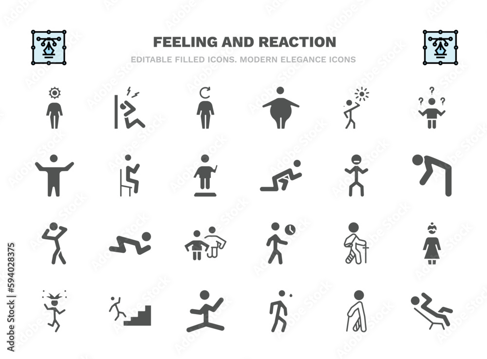 set of feeling and reaction filled icons. feeling and reaction glyph icons such as incomplete human, refreshed human, hot human, satisfied determined grateful broken blah anxious comfortable vector. set of feeling and reaction filled icons. feeling and reaction glyph icons such as incomplete human, refreshed human, hot human, satisfied determined grateful broken blah anxious comfortable vector.