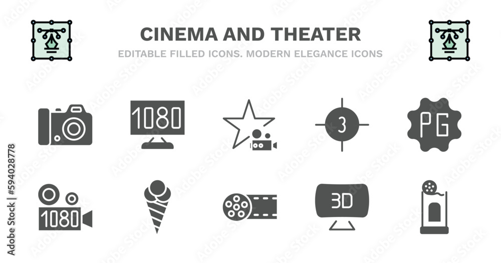 set of cinema and theater filled icons. cinema and theater glyph icons such as 1080p hd tv, famous cinema star, movie countdown, parental guidance, 1080p full hd, 1080p full hd, stripped ice cream set of cinema and theater filled icons. cinema and theater glyph icons such as 1080p hd tv, famous cinema star, movie countdown, parental guidance, 1080p full hd, 1080p full hd, stripped ice cream