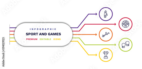 set of sport and games thin line icons. sport and games outline icons with infographic template. linear icons such as left bend, waiter falling, brazilian, soccer football ball, two boxing gloves