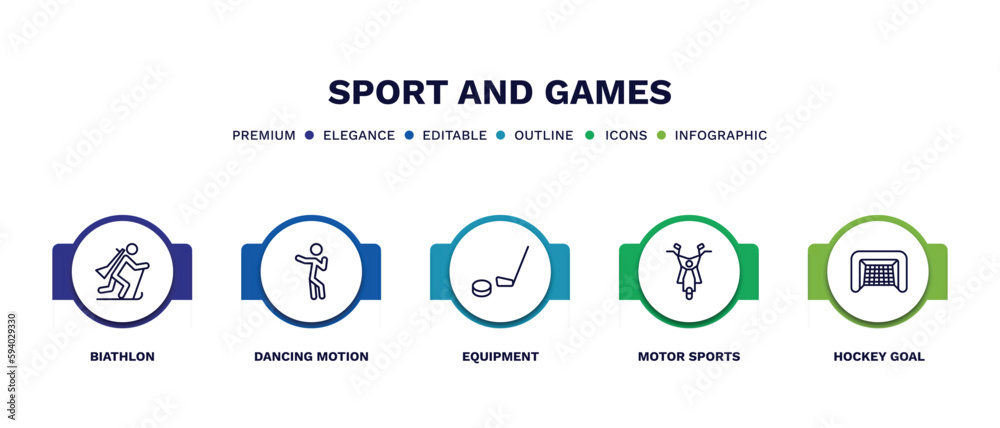 set of sport and games thin line icons. sport and games outline icons with infographic template. linear icons such as biathlon, dancing motion, equipment, motor sports, hockey goal vector. set of sport and games thin line icons. sport and games outline icons with infographic template. linear icons such as biathlon, dancing motion, equipment, motor sports, hockey goal vector.