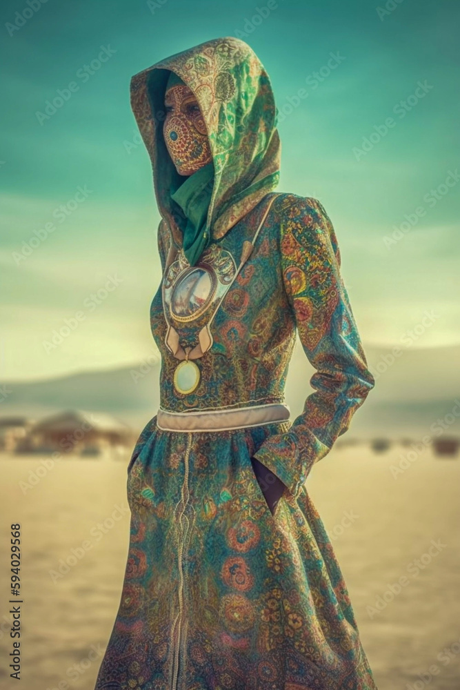 The uniqueness of trippy costumes at burning man festival, Generative AI