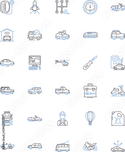 Freight shipping line icons collection. Logistics, Transport, Cargo, Shipment, Carrier, Warehouse, Delivery vector and linear illustration. Trucking,Import,Export outline signs set