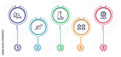 set of sport and games thin line icons. sport and games outline icons with infographic template. linear icons such as ice skates, ski boots, third, jumping ski, shin guards vector.