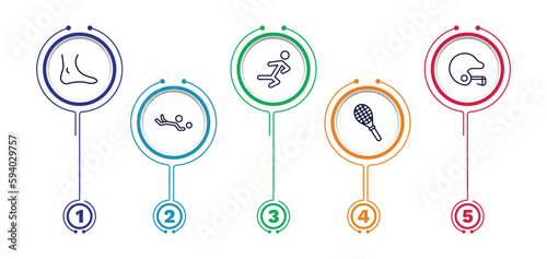 set of sport and games thin line icons. sport and games outline icons with infographic template. linear icons such as ankle, wushu, baseball helmet, volleyball motion, squash vector.