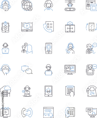 Digital nerking line icons collection. Connectivity, Engagement, Collaboration, Innovation, Interactivity, Optimization, Mobility vector and linear illustration. Integration,Automation,Analytics photo