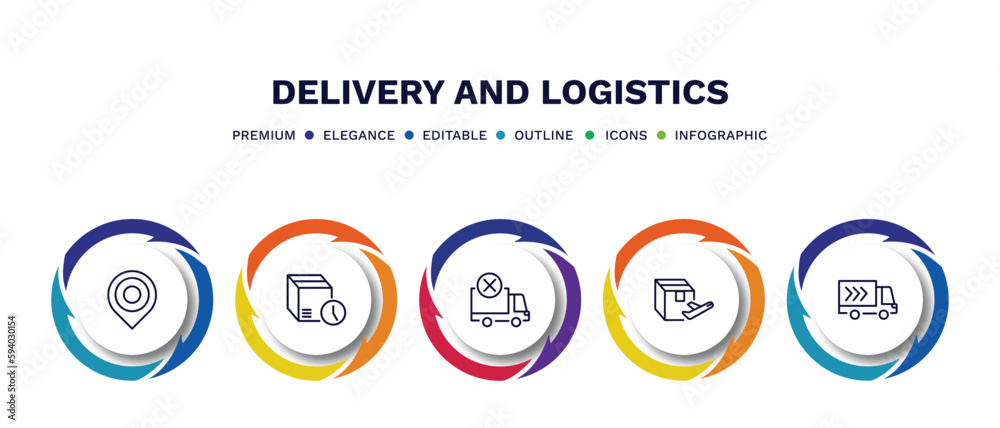 set of delivery and logistics thin line icons. delivery and logistics outline icons with infographic template. linear icons such as arrival, delivery time, cancelled, by plane, truck vector. set of delivery and logistics thin line icons. delivery and logistics outline icons with infographic template. linear icons such as arrival, delivery time, cancelled, by plane, truck vector.