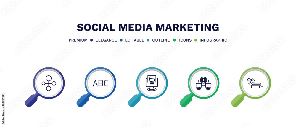 set of social media marketing thin line icons. social media marketing outline icons with infographic template. linear icons such as social normal, letters, ecommerce, network conecction, set of social media marketing thin line icons. social media marketing outline icons with infographic template. linear icons such as social normal, letters, ecommerce, network conecction,