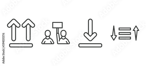 set of user interface thin line icons. user interface outline icons included up side, industrial action, download arrow, sorting vector.