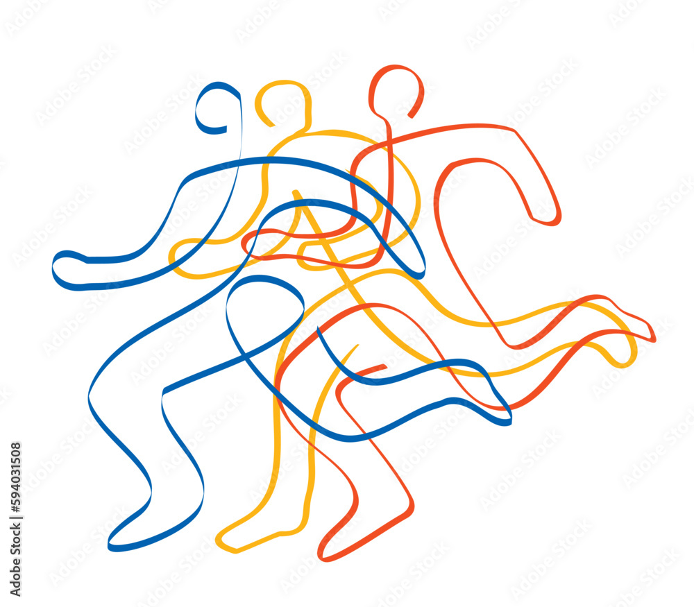 Running race, marathon, jogging, line art stylized.
Stylized illustration of three running racers. Continuous line drawing design.Isolated on white background. Vector available.