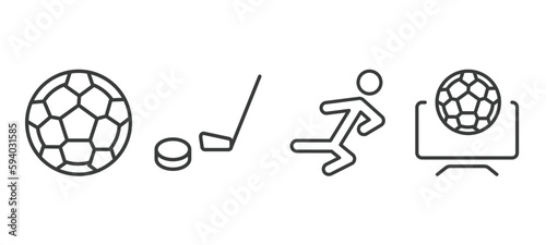 set of sport and games thin line icons. sport and games outline icons included football ball, equipment, wushu, football channel vector.