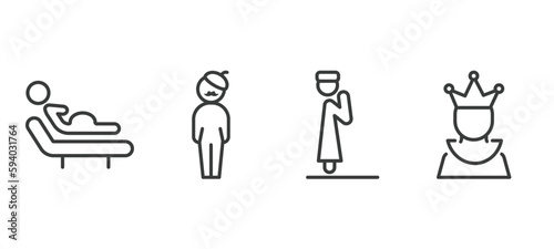 set of people and relation thin line icons. people and relation outline icons included birth, bohemian, takbir, empress vector.