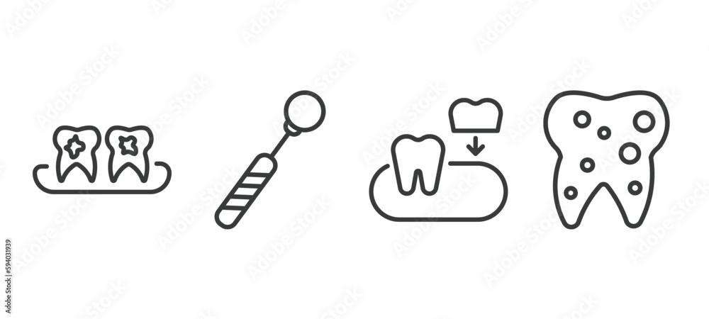 set of dental health thin line icons. dental health outline icons included plaque, mouth mirror, partial denture, inner tooth vector. set of dental health thin line icons. dental health outline icons included plaque, mouth mirror, partial denture, inner tooth vector.