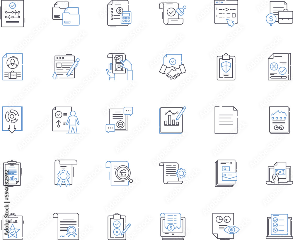 Papers line icons collection. Research, Writing, Reports, Documents, Essays, Analysis, Editing vector and linear illustration. Formatting,Citation,Thesis outline signs set