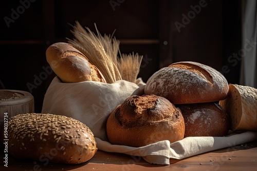 Multiple loafs of bread. Generative AI