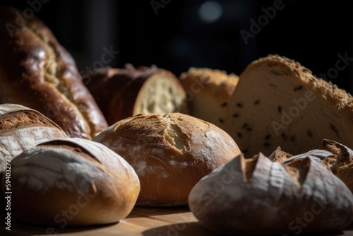 Multiple loafs of bread. Generative AI