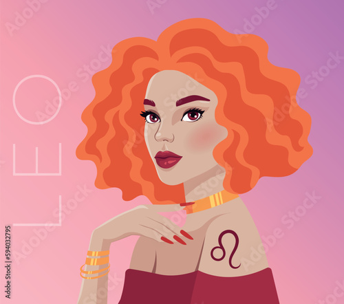 Vector illustration of the zodiac symbol Leo. Illustration of the astrological sign as a beautiful girl.