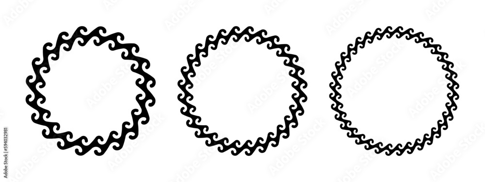 Obraz premium Greek Round Frame Border Pattern Wave Ornament Vector Background Illustration