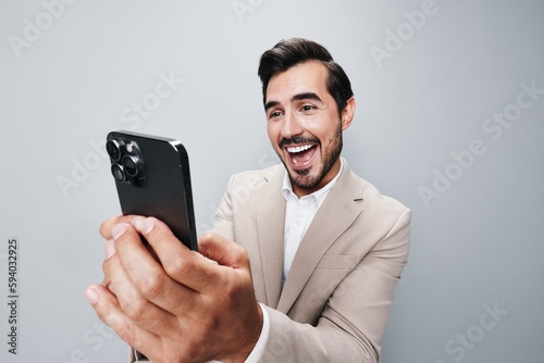 man smile call portrait hold suit phone business internet happy smartphone