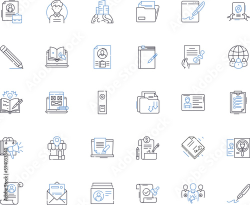 Social nerking line icons collection. Connections, Communication, Share, Engage, Collaborate, Nerk, Community vector and linear illustration. Follow,Influence,Presence outline signs set photo