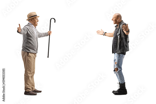 Punk meeting a senior man with arms wide open