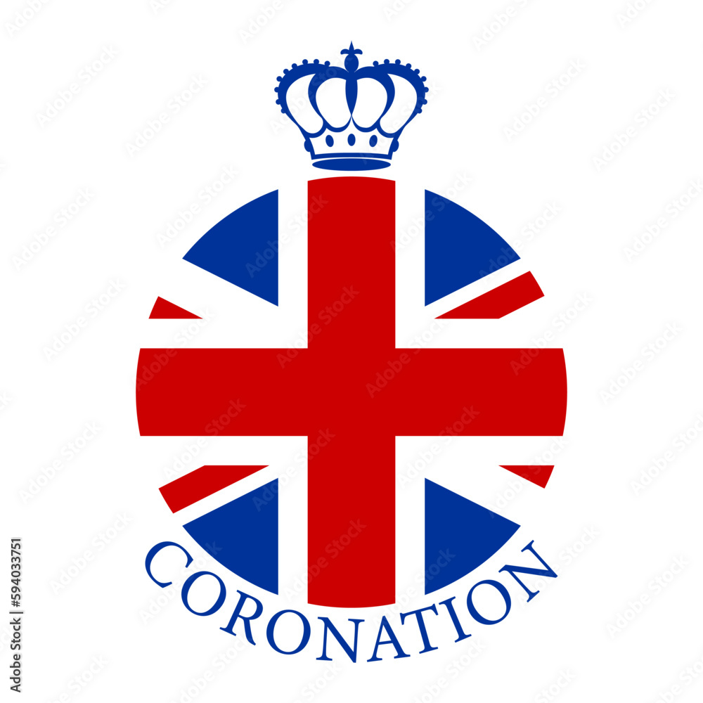 Greeting card in honor of the coronation of the King of England with the British flag and crown. Minimalist design. Vector illustration. - obrazy, fototapety, plakaty 